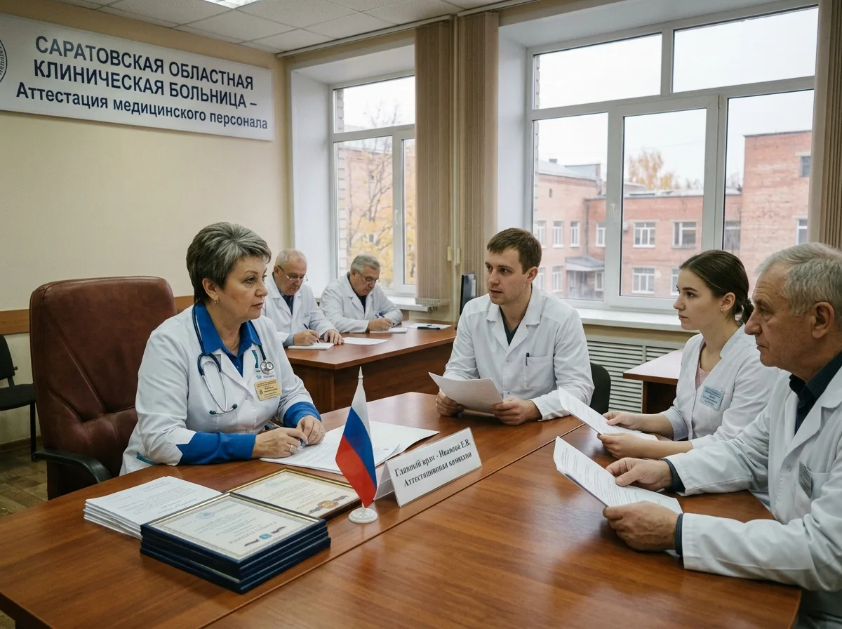 Главный врач проводит аттестацию медицинского персонала в региональной больнице России